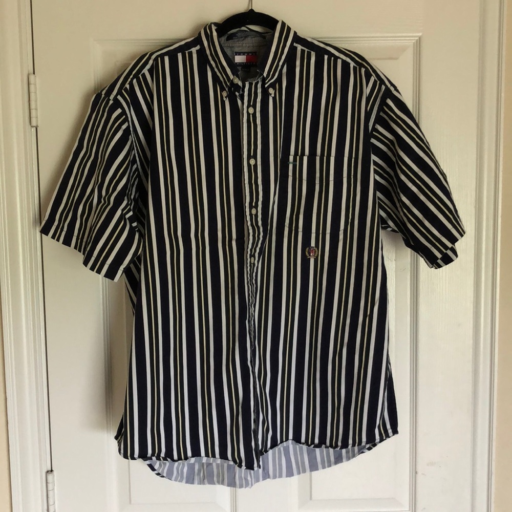 **VNTG TOMMY HILF. striped short slv button up XL